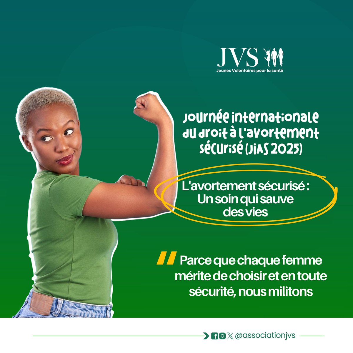 Parce que chaque femme mérite de choisir, en toute sécurité.

En cette Journée Internationale du Droit à l’Avortement Sécurisé (JIAS 2025), JVS réaffirme son engagement pour le droit à des soins sûrs, accessibles et sans jugement✊🏽.

#JIAS2025 #IVGSecurise