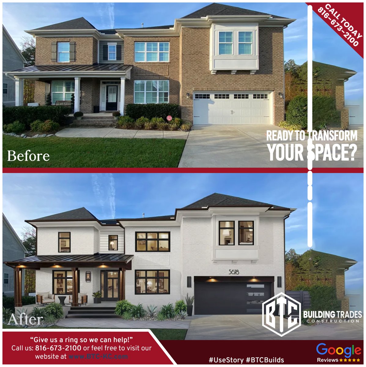 BuildTrades's tweet photo. From outdated to standout—BTC’s roofing and paint upgrade turned this KC home into a showpiece. Ready for yours? Call 816-673-2100.🏡 

#BTCKC #BTCBuilds https://t.co/3j8orYfBjl
