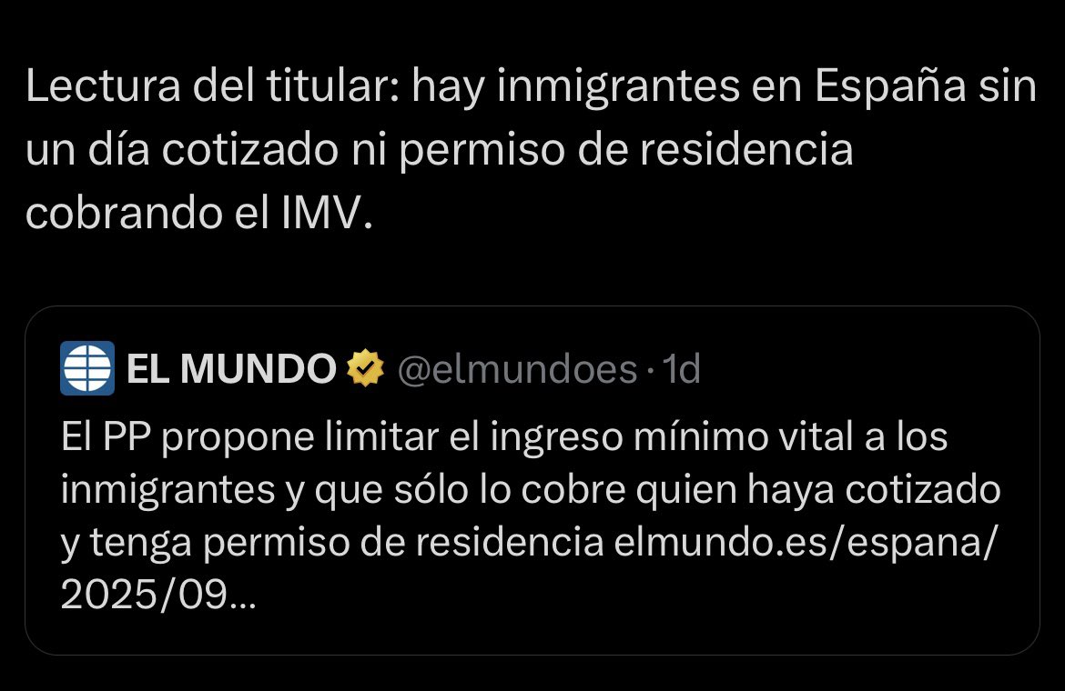 Ley del IMV: “Se deberá tener residencia legal y efectiva en España y haberla tenido de forma continuada durante al menos un año”

El 83% de las personas que reciben el IMV son españoles. Los restantes, en su mayoría son hogares con niños a cargo. El nivel del PP es lamentable.