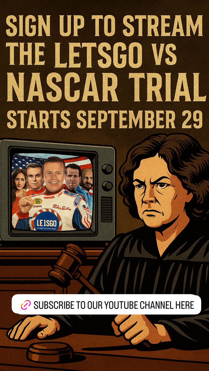 LetsGo's tweet image. With even more revelations of crimes against conservatives coming to light this week, watch long awaited justice get served against NASCAR in our $80M promissory estoppel trial beginning tomorrow in Miami

youtube.com/@letsgo-founda…