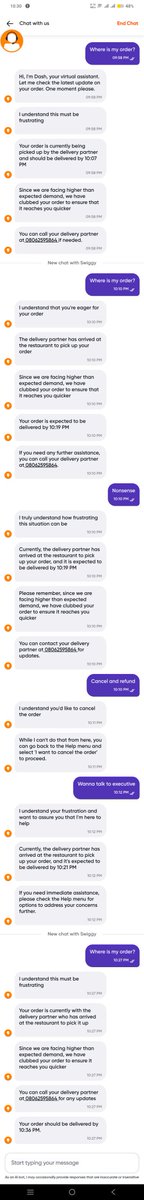 phanikaushik's tweet photo. One of the worst experience again and again and again from Swiggy @SwiggyCares @Swiggy  the chat bit just keeps on ticking the time without any solution or option to expedite https://t.co/5xn1wmN7x0