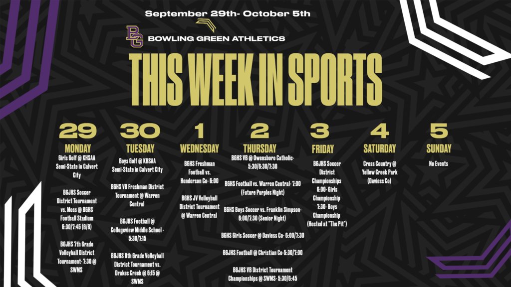 BgPurplesAth's tweet image. Be sure to get out and support our Purples this week as we head into fall break! Go Purples!