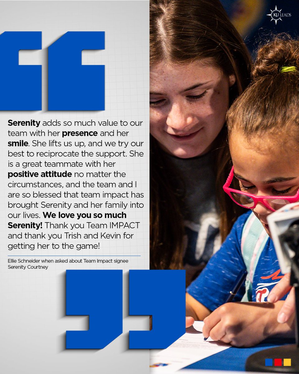 We’re kicking off Big 12 #EveryBodyPlays Week by celebrating our <a href="/GoTeamIMPACT/">Team IMPACT</a> teammates! 💛💪 If you caught <a href="/KUVolleyball/">Kansas Volleyball</a> today, you saw Serenity owning HFVA. ✨
All week, we’ll share how these teammates show what sport is really about: inclusion, connection &amp; heart. 🫶
#RCJH