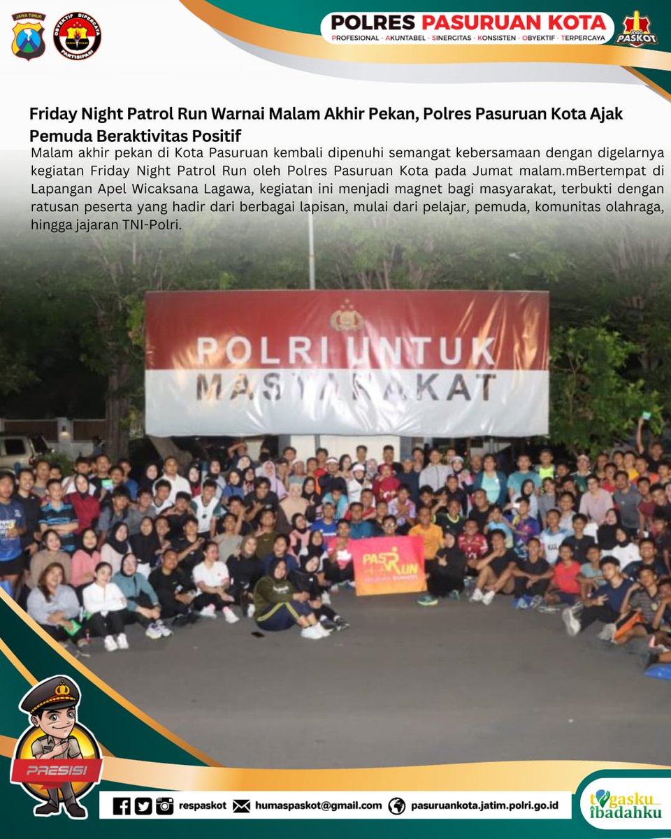 Humas_Bglkdl's tweet photo. Friday Night Patrol Run Warnai Malam Akhir Pekan, Polres Pasuruan Kota Ajak Pemuda Beraktivitas Positif

#jogopaskot
#polripresisi
#optimisjatimbangkit
#polisipenolongmasyarakat https://t.co/OyGCp6bsF9