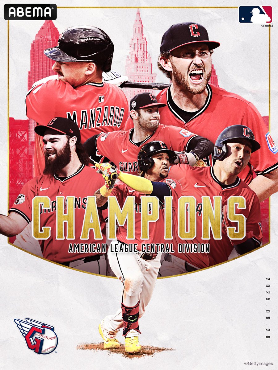 🏆𝑪𝒐𝒏𝒈𝒓𝒂𝒕𝒖𝒍𝒂𝒕𝒊𝒐𝒏𝒔 𝑮𝒖𝒂𝒓𝒅𝒊𝒂𝒏𝒔 🏆
￣￣￣￣￣￣￣￣￣￣￣￣￣￣￣
クリーブランド・ガーディアンズ
ア・リーグ中地区優勝!!
メジャー史上最大の15.5ゲーム差から逆転地区優勝🔥

🇺🇸#MLB 2025.9.29

#GuardsBall