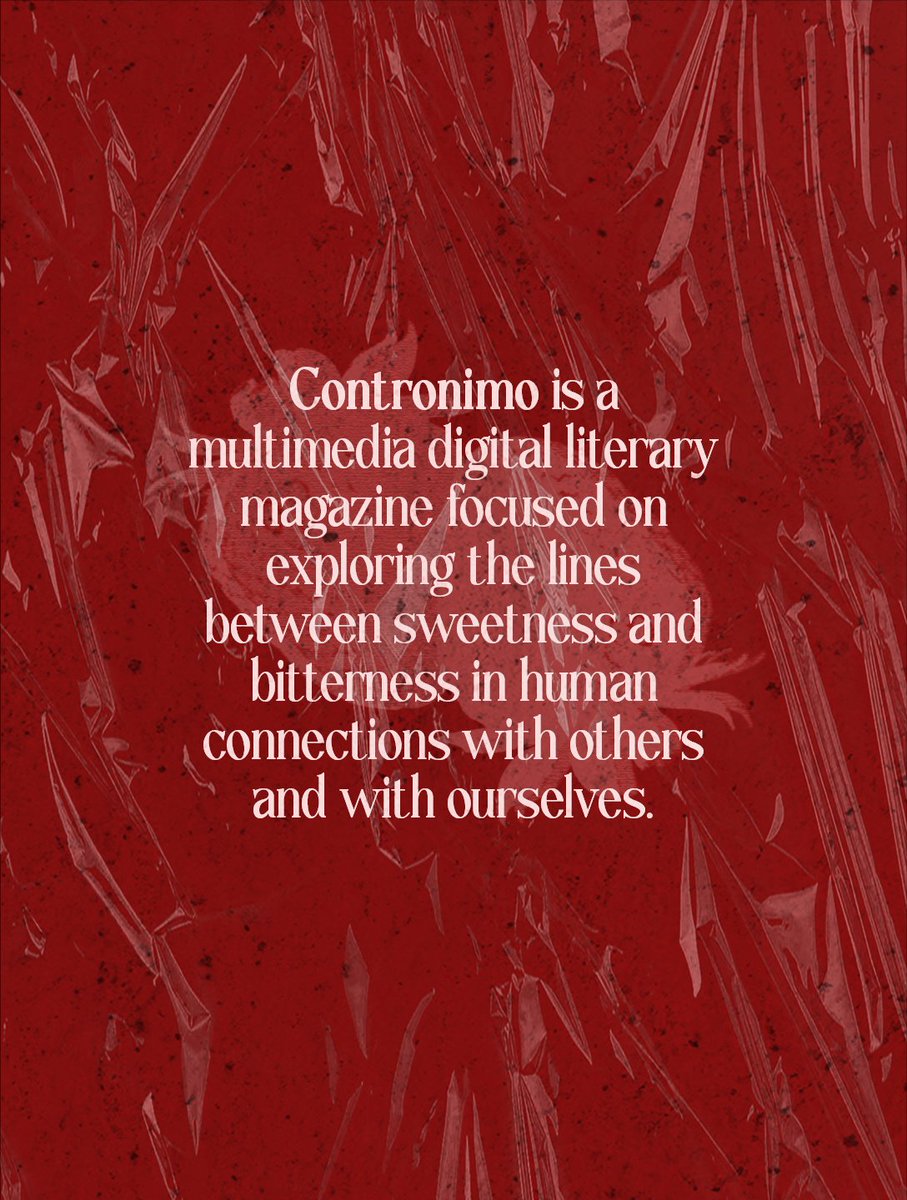 contronimo's tweet photo. Contronimo🍓focuses on the complexities of human relationships with oneself and others. We are made of contradictions, and we want to see them all.
#author #fiction #nonfiction #photography #literature #films #literarymagazine #shortstory #writing #flashfiction #submissionsopen https://t.co/zxMybin8qM