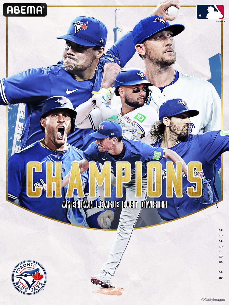 🏆𝑪𝒐𝒏𝒈𝒓𝒂𝒕𝒖𝒍𝒂𝒕𝒊𝒐𝒏𝒔 𝑩𝒍𝒖𝒆 𝑱𝒂𝒚𝒔 🏆
￣￣￣￣￣￣￣￣￣￣￣￣￣￣￣
トロント・ブルージェイズ
ア・リーグ東地区優勝!!

🇺🇸#MLB 2025.9.29
🆚ブルージェイズ x レイズ