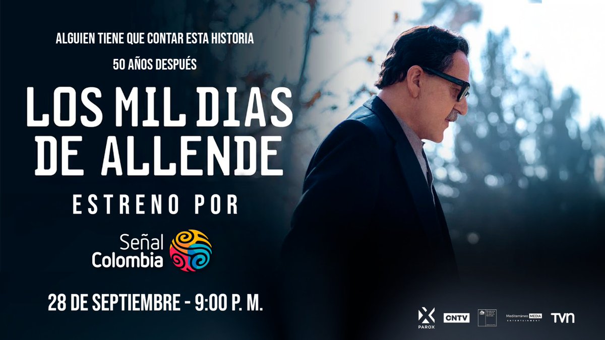 #AllendeXSeñal | ¡En minutos! La historia del líder político chileno Salvador Allende 🇨🇱 llegará HOY, 28 de septiembre, a la pantalla de Señal Colombia.

'Los mil días de Allende', una serie que retrata los tres años de gobierno socialista que acabaron tras un golpe de Estado