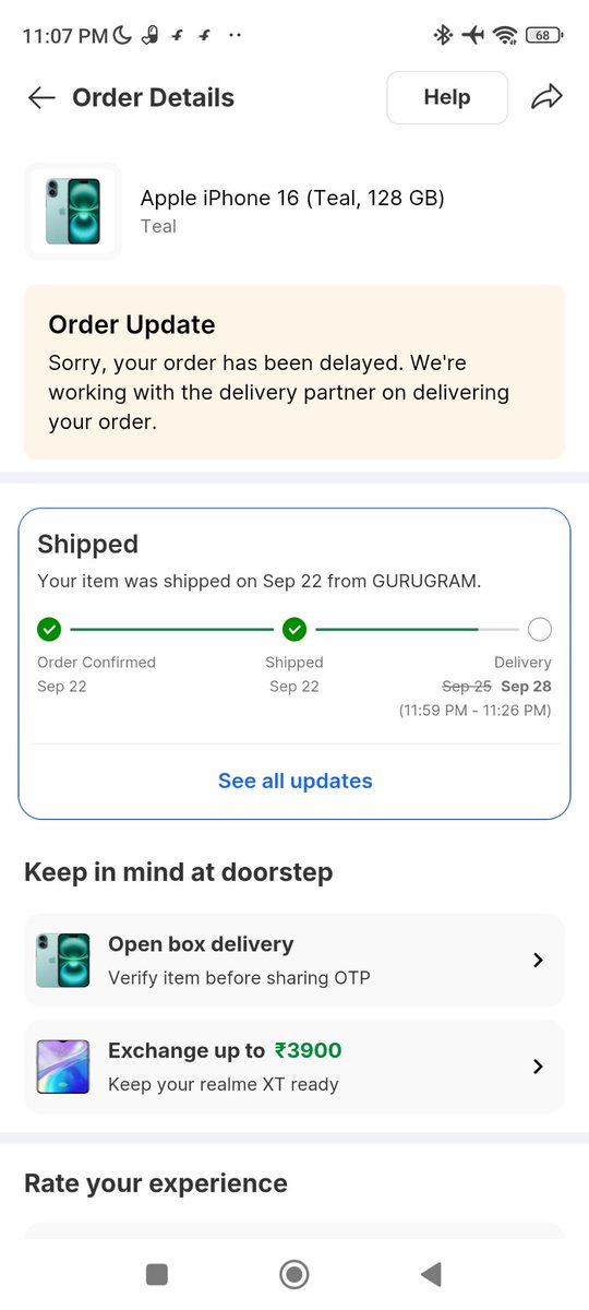 avi17090512's tweet photo. @flipkartsupport @Flipkart @FlipkartStories I ordered my iphone 16 on 22 September 2025 at 12:07 AM with full payment done and #FlipkartBigBillionDays gives the delivery date of 25 sept but they not do and again gives me delivery date of 28 sept but still no they deliver it. https://t.co/IzTsDa23H6