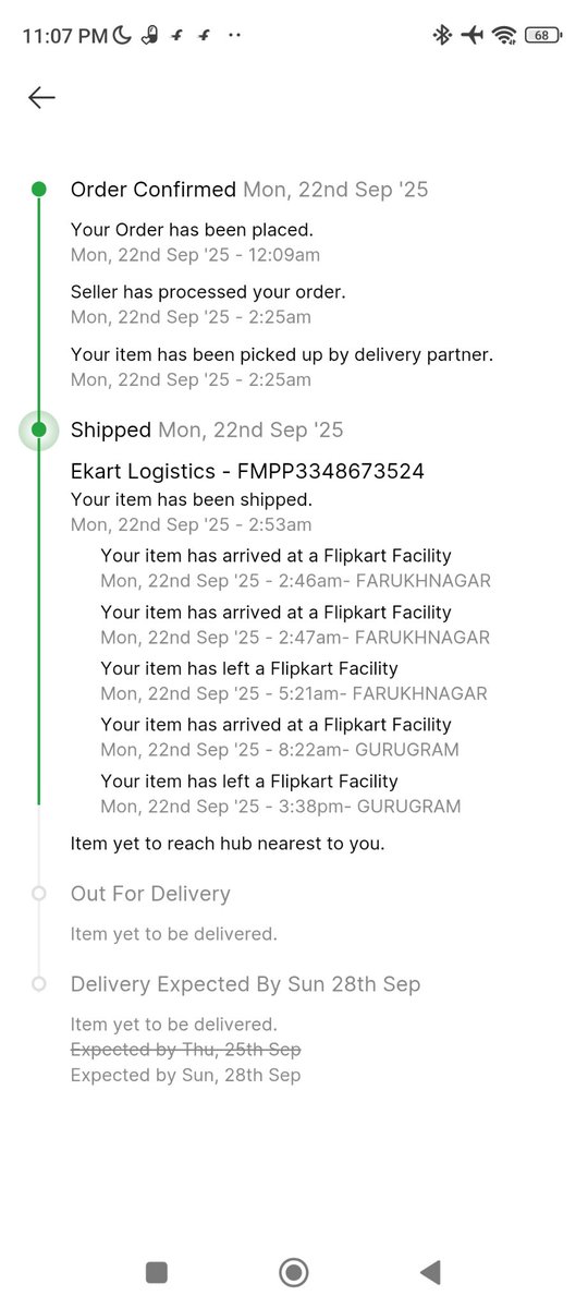 <a href="/flipkartsupport/">FlipkartSupport</a> <a href="/Flipkart/">Flipkart</a> <a href="/FlipkartStories/">Flipkart Stories</a> I ordered my iphone 16 on 22 September 2025 at 12:07 AM with full payment done and #FlipkartBigBillionDays gives the delivery date of 25 sept but they not do and again gives me delivery date of 28 sept but still no they deliver it.