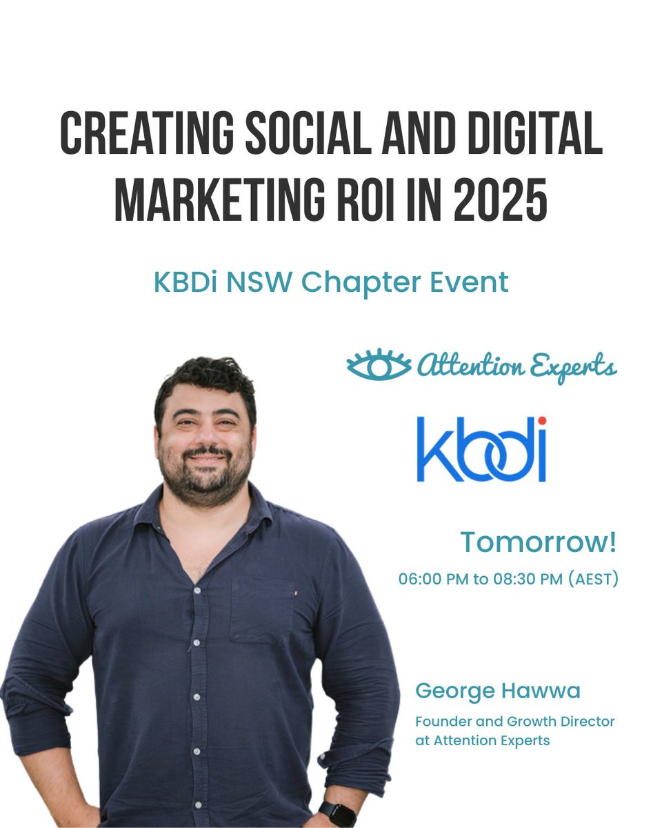 We're thrilled to be attending the KBDi NSW Chapter Event on "Design Connections + Digital Insights" tomorrow!

Our Founder and Growth Director, George Hawwa, will speak on "Creating Social and Digital Marketing ROI in 2025."

#DigitalMarketing #Networking #SydneyEvents