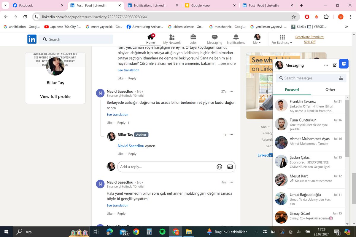 Telepreter isimli şirkette tarafıma yönelik sistematik saldırı ve cinsel tacizleri Cem Şensoy, Gizem Kıroğlu, Şeref Alp Yamakoğlu, Bora Özgen Kas, Zeynep Sude Akın, Berke Uygaç, Durukan Kurt müşterek fake hesaplarıyla sürdürmüş ve sürdürmektedir.