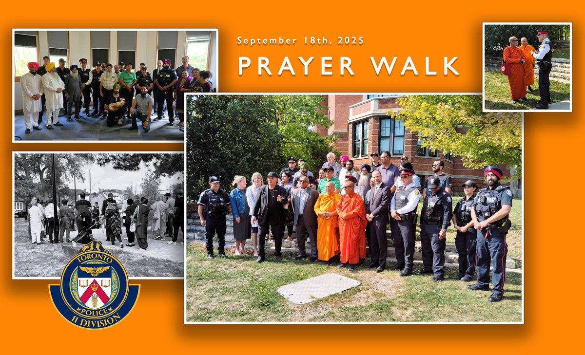 TPS11Div's tweet image. Officers from #TPS11Division took part in a multifaith prayer walk with leaders from various religions, promoting peace, unity, and understanding. 🕊️ #CommunityUnity #FaithInAction #TorontoPolice