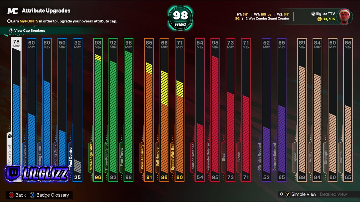 now i have 91 pass acc on the best 6'8 build in the game hehehe