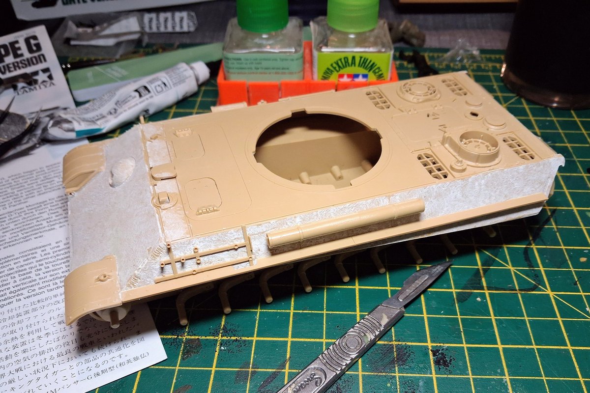 johnMbrooks72's tweet image. Done a bit....

Bit of texture plus some bits and bobs

#Tamiya #PantherG