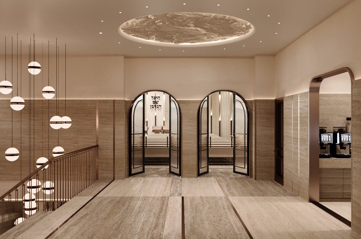 CSTERNDesign1's tweet photo. Enter the new shul through a grand lobby, where light tiles and copper accents create an atmosphere of grace and grandeur! https://t.co/3a8lDZhVv3