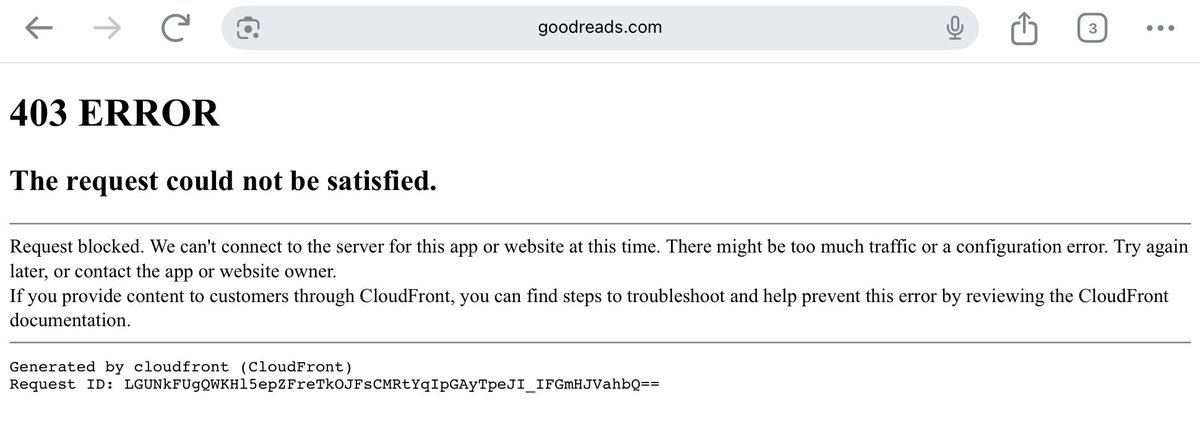 lapv1992's tweet photo. Is goodreads down? https://t.co/tPmjxfUE2Q