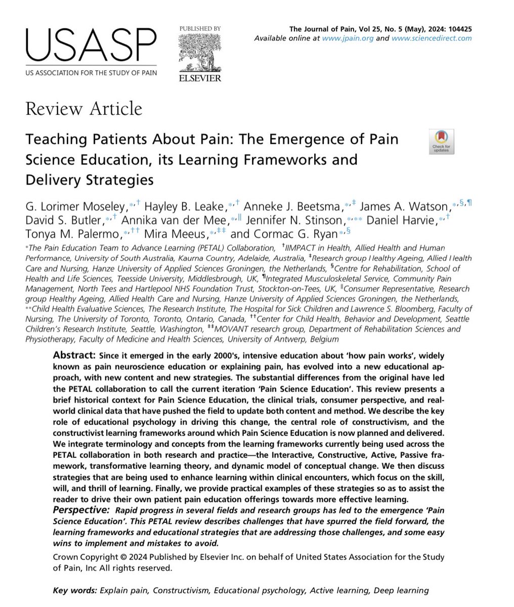 Retlouping's tweet photo. Teaching Patients About Pain: The Emergence of Pain Science Education, its Learning Frameworks and Delivery Strategies
https://t.co/VDbOgWPt8I). https://t.co/d7kU7mhFDM