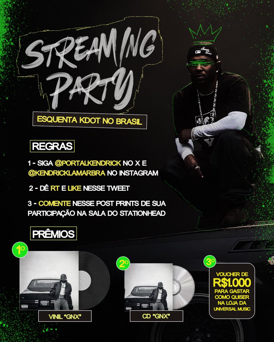 🚨 ATENÇÃO! Hoje às 18:00 no StationHead, realizaremos uma streaming party como um esquenta para o show de Kendrick Lamar no Brasil, valendo PRÊMIOS. 

Contamos com a presença de todos vocês!