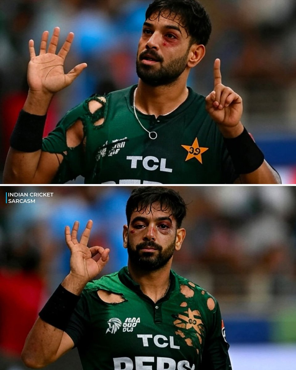 bakaitbaaz's tweet image. Haris Rauf 
3.4-0-50-0 😭😂

Maar-maar ke iski centre of gravity hila di ✅🤣💯
#AsiaCupFinal #IndianCricket