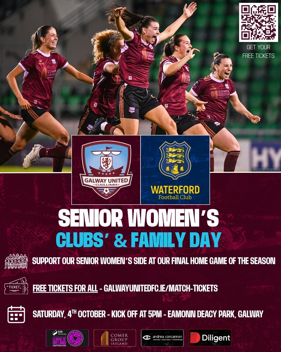 Saturday is Clubs' and Family Day at Eamonn Deacy Park as we welcome <a href="/WaterfordFCie/">Waterford FC</a> 🤩

To mark our final home game of the season, we are encouraging all of Galway to get out and support our Senior Women's side with FREE TICKETS for all at Saturday's game 🇱🇻

📅: Saturday 4th