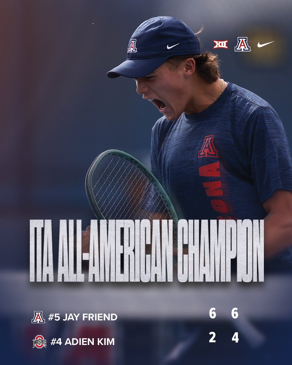 ArizonaMTennis's tweet image. 2025 ALL-AMERICAN SINGLES CHAMPION, JAY FRIEND 🔥

#ArizonaTennis x #CultureWins