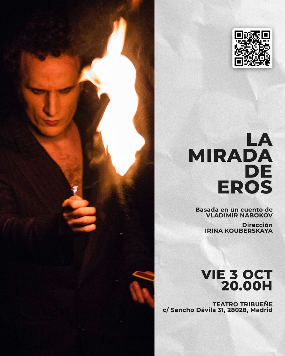 ¡Descubre el hechizo del deseo en "La Mirada de Eros"!
Déjate transportar al universo nabokoviano con un monólogo mágico, erótico y profundamente emotivo. Dirección impecable de Irina Kouberskaya, pasión que deja huella.
¡Una joya teatral que no te puedes perder!
Única función.