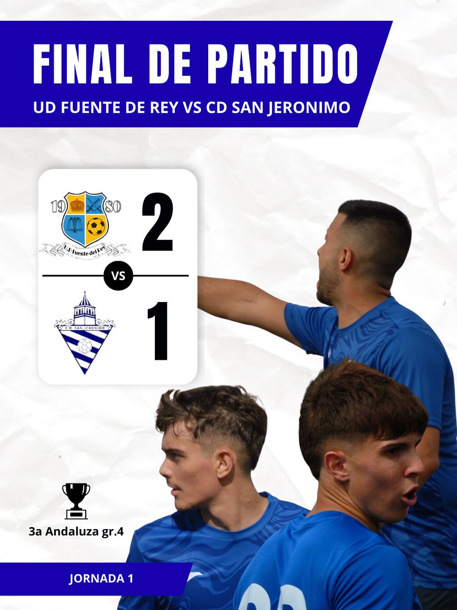 ✅ Estreno liguero con victoria
UD Fuente del Rey 2️⃣-1️⃣ CD San Jerónimo
💙⚽ Tres puntos que nos dan alas en la Jornada 1 de la 3ª Andaluza (gr.4).

#UDFuenteDelRey