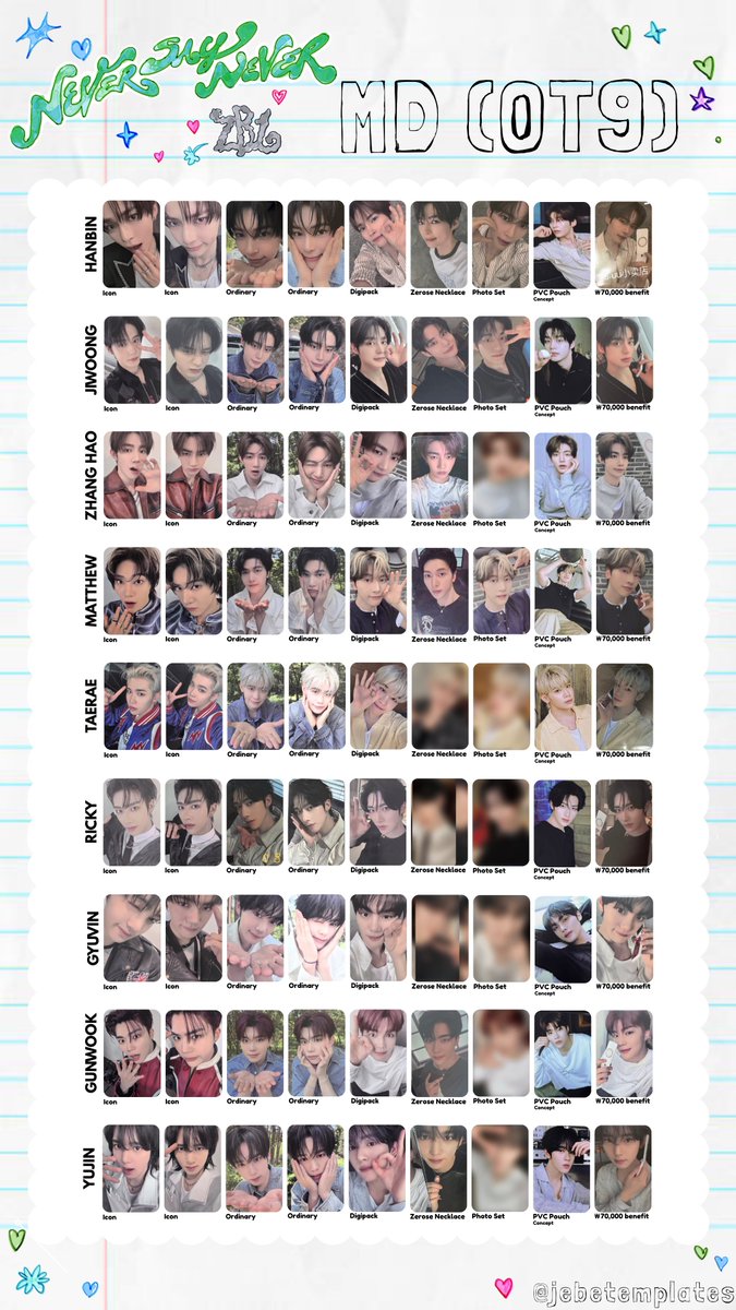 zerobaseone never say never md photocard template: trading cards