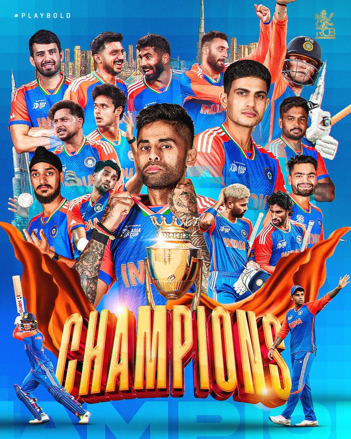 𝐂𝐎𝐍𝐓𝐈ℕ𝕀ℕ𝔼𝐓𝐀𝐋 𝐂𝐇𝐀𝐌𝐏𝐈𝐎𝐍𝐒. 🇮🇳

It’s Navratri, and the lads bring home our 9️⃣th Asia Cup crown! 🏆

Congratulations, Team India! ✨

#indvspak2025 #AsiaCupFinal #IndianCricket