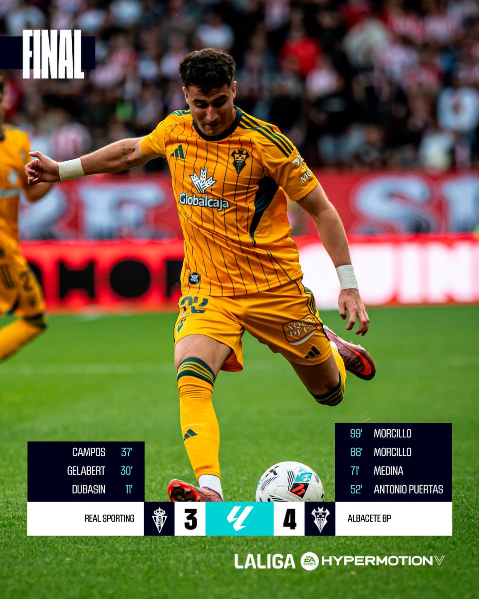 FINAL #RealSportingAlbaceteBP 3-4

🤍 ¡Remontada vibrante del <a href="/AlbaceteBPSAD/">Albacete Balompié 🤍</a>!

#LALIGAHYPERMOTION