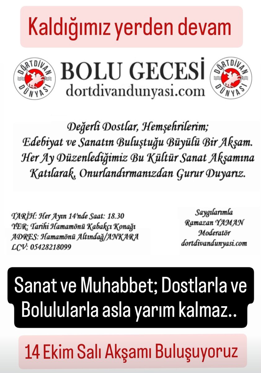 #BoluGecesi #Şair #Yazar #edebiyat #kültürgecesi 
dortdivandunyasi.com