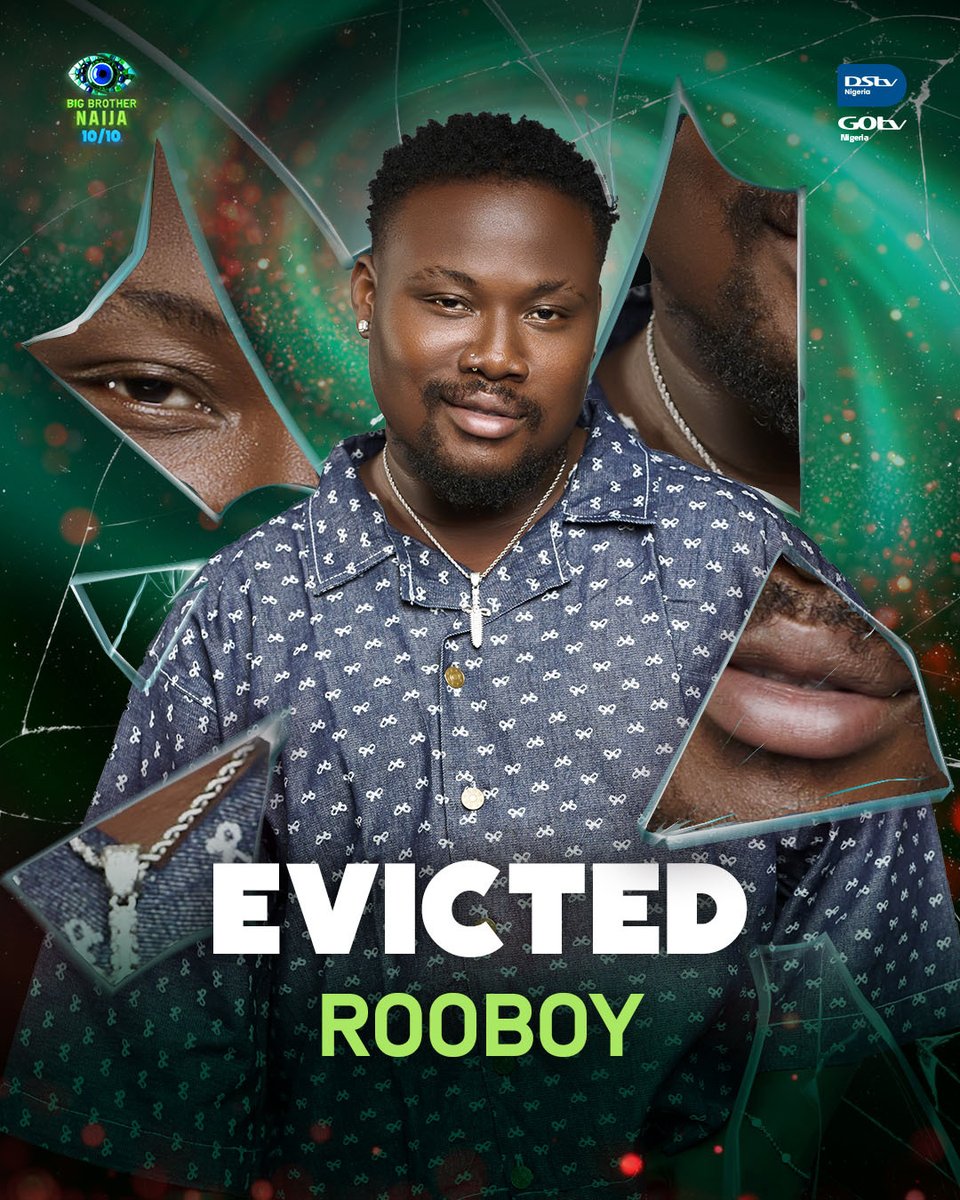 BBNaija's tweet photo. Roobooy becomes the third housemate to take a graceful bow from the #BBNaija house tonight, wrapping up an incredible nine-week journey. 👏🏾 

We wish the resident hype man all the best outside Biggie’s house! 

Have any questions for Rooboy? Use #BBAskHM, and he’ll answer! 

@lushhairnigeria