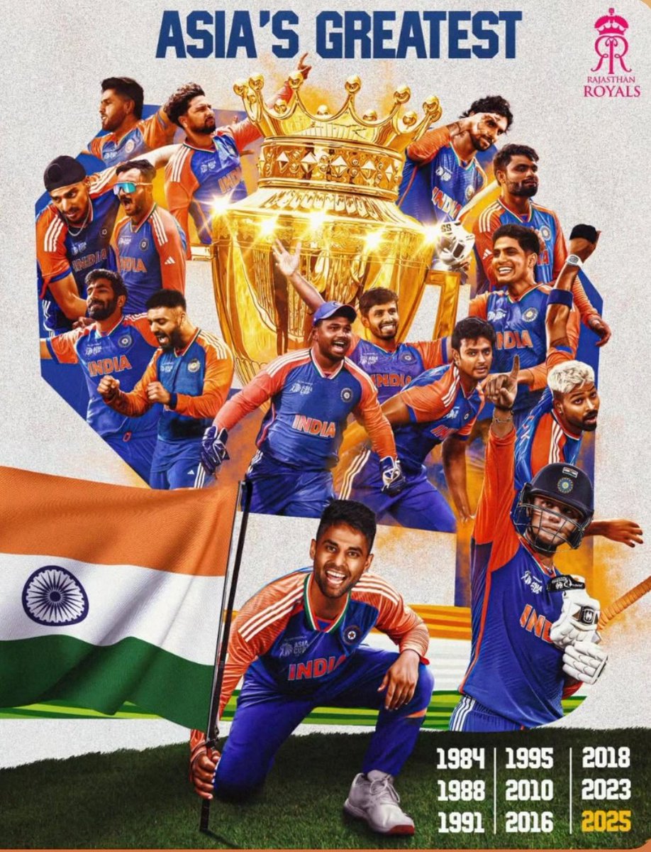 टीम इंडिया को पाकिस्तान पर शानदार जीत और एशिया कप जीतने की ढेरों बधाई! 🏆🇮🇳
आपकी मेहनत, जज़्बे और टीमवर्क ने पूरे देश का दिल जीत लिया है ❤️
#Asiacupfinal2025