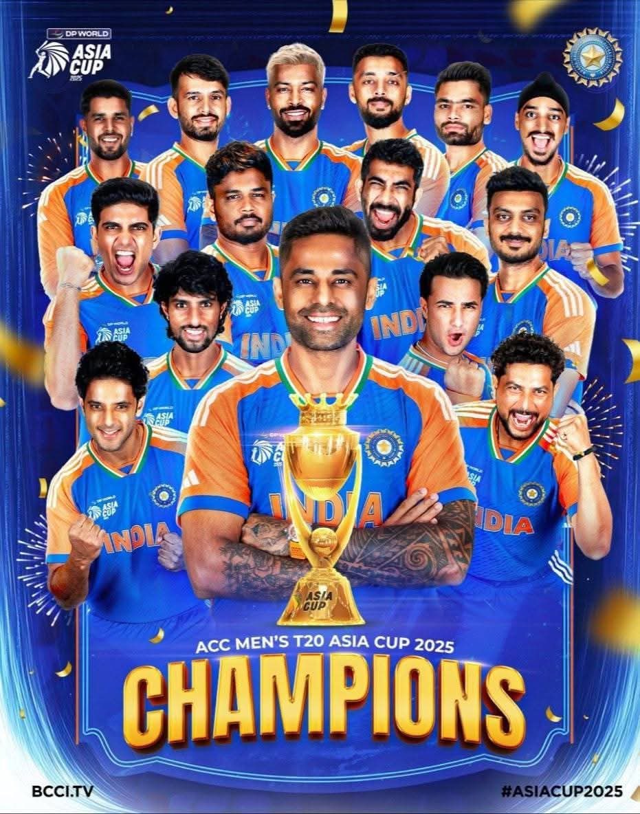 🇮🇳🏆 CHAMPIONS AGAIN!
India clinch the Asia Cup 2025 in style — dominance, passion, and pure cricketing brilliance! ✨🔥
#AsiaCup2025 #TeamIndia #Champions