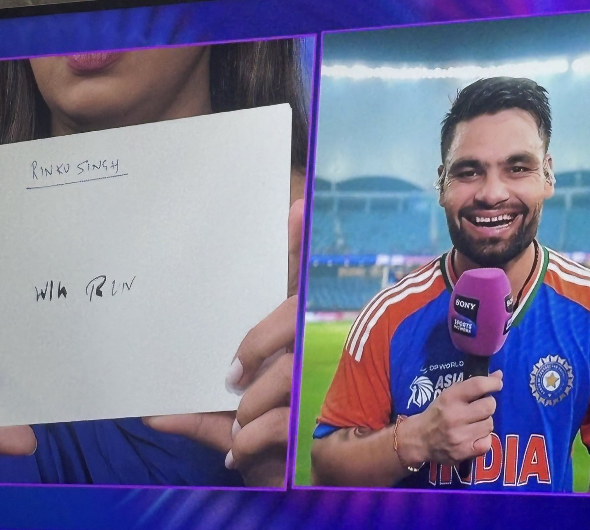 NidhiTanejaa's tweet image. This is how #RinkuSingh truly manifested  his winning moment. 

He wrote ‘WIN RUN’ on a piece of paper, at the start of the tournament. Wow. 

#AsiaCupFinal