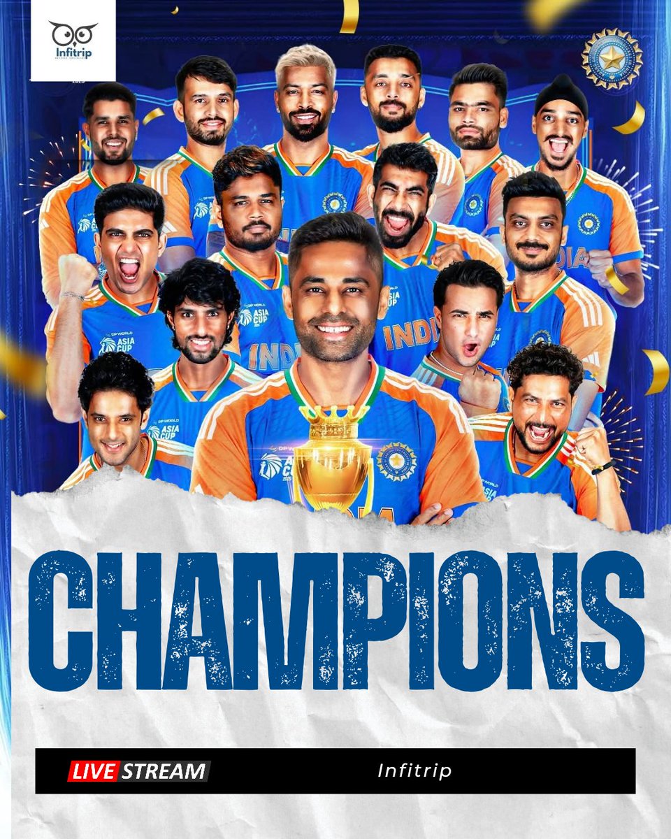 🏆🇮🇳 CHAMPIONS OF ASIA! 🇮🇳🏆
What a proud moment for every Indian as Team India lifts the Asia Cup Final!
Brilliant performance, unbeatable spirit, and sheer dedication – our boys in blue have once again made the nation shine. 💙✨

Congratulations Team India! #INDvsPAK