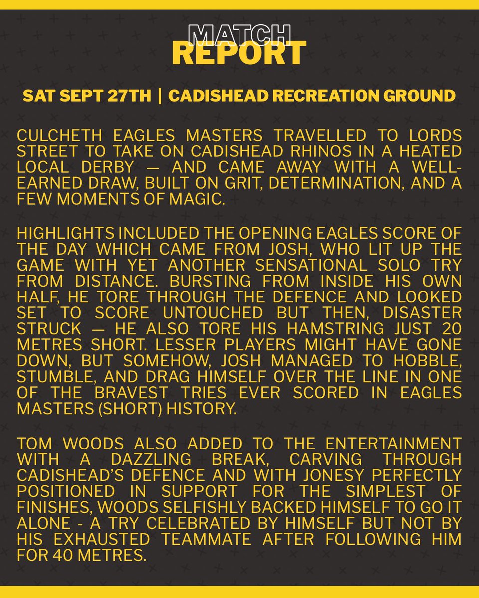 EaglesMastersRL's tweet photo. Hot off the press! Our match report from our weekend game at Cadishead Rhinos!

#MastersRugbyLeague #Masters #RugbyLeague #CommunityRL #CulchethEagles https://t.co/1e5ttk9kAu