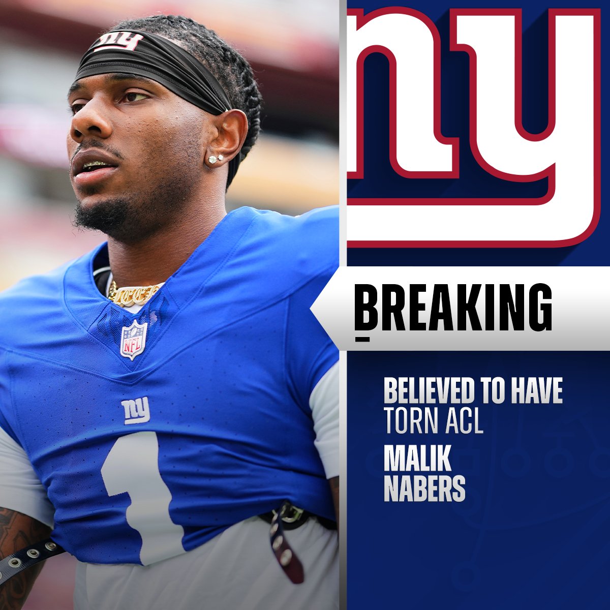 NFL (@nfl) on Twitter photo Giants WR Malik Nabers is believed to have torn his ACL vs. Chargers. (via <a href="/RapSheet/">Ian Rapoport</a>, <a href="/TomPelissero/">Tom Pelissero</a>) Giants WR Malik Nabers is believed to have torn his ACL vs. Chargers. (via <a href="/RapSheet/">Ian Rapoport</a>, <a href="/TomPelissero/">Tom Pelissero</a>)