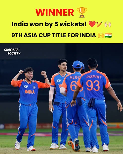 India clinches Asia Cup 2025 title with a thrilling last-over win against Pakistan...🇮🇳🇮🇳🇮🇳