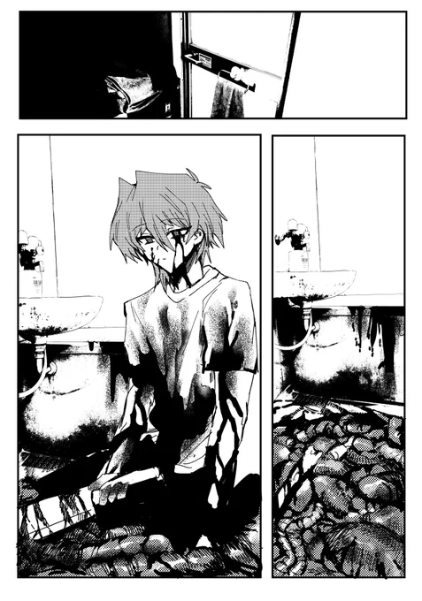 同じ時期に描いてる原稿がこれなんだけど、気が狂いそう(臓物アリ、閲覧注意) 