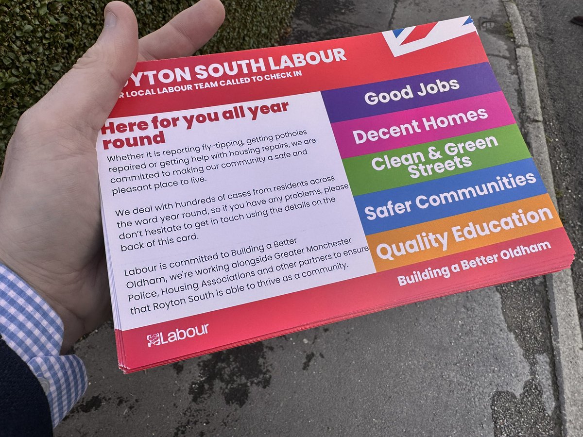 JimfromOldham's tweet photo. Great to be out in Royton today speaking to local people about a wide range of issues with our great candidate Kathryn England @oldhamlabour - Lots of follow up 🌹💪 https://t.co/64W0L1UFF8