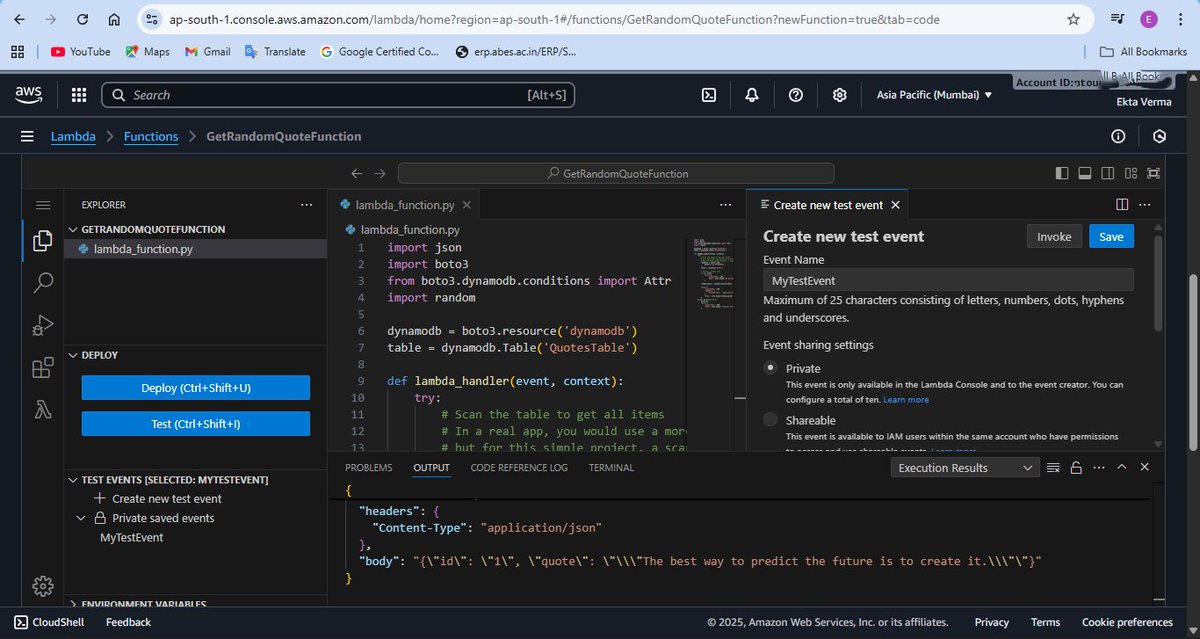 EktaV1278's tweet image. A Serverless Quote Generator! 💡

My goal was to connect four key AWS services to handle the entire request lifecycle, from front-end display to back-end data retrieval:

AWS Lambda 
Amazon DynamoDB 
AWS IAM 
Amazon S3 

#AWS #Serverless #CloudEngineering #DynamoDB #Lambda