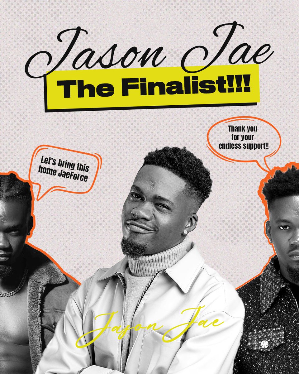 MAKE SOME NOISE FOR JASON JAE THE FINALIST!!!🌀🌀🌀
We did it🗣️🗣️🗣️🗣️
Thank you guys for taking Jason Jae into the finals!!!

#JasonJae
#BBNaija