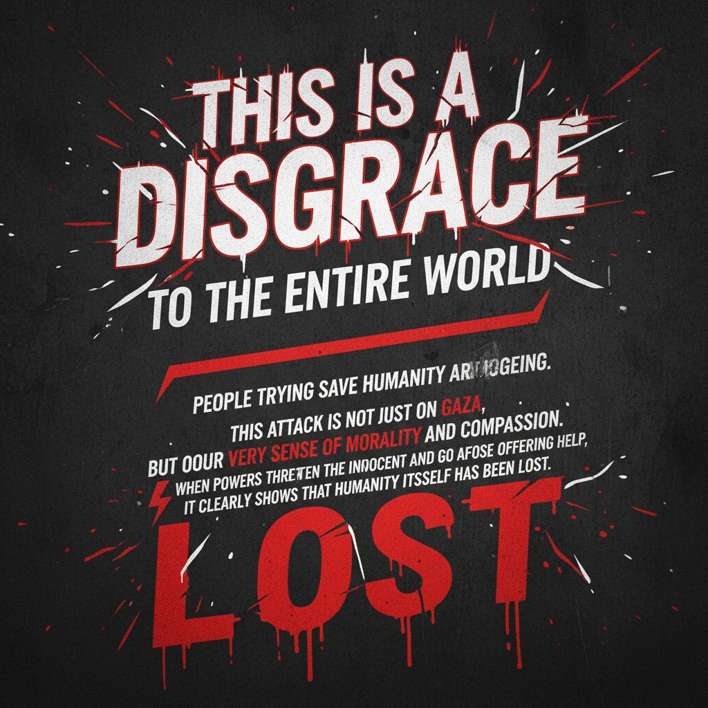tanjirulislam71's tweet photo. This is a disgrace to the entire world people trying to save humanity are being targeted. This attack is not just on Gaza, but on our very sense of morality and compassion. When powers threaten the innocent and go after those offering help, it clearly shows that humanity itself has been lost.