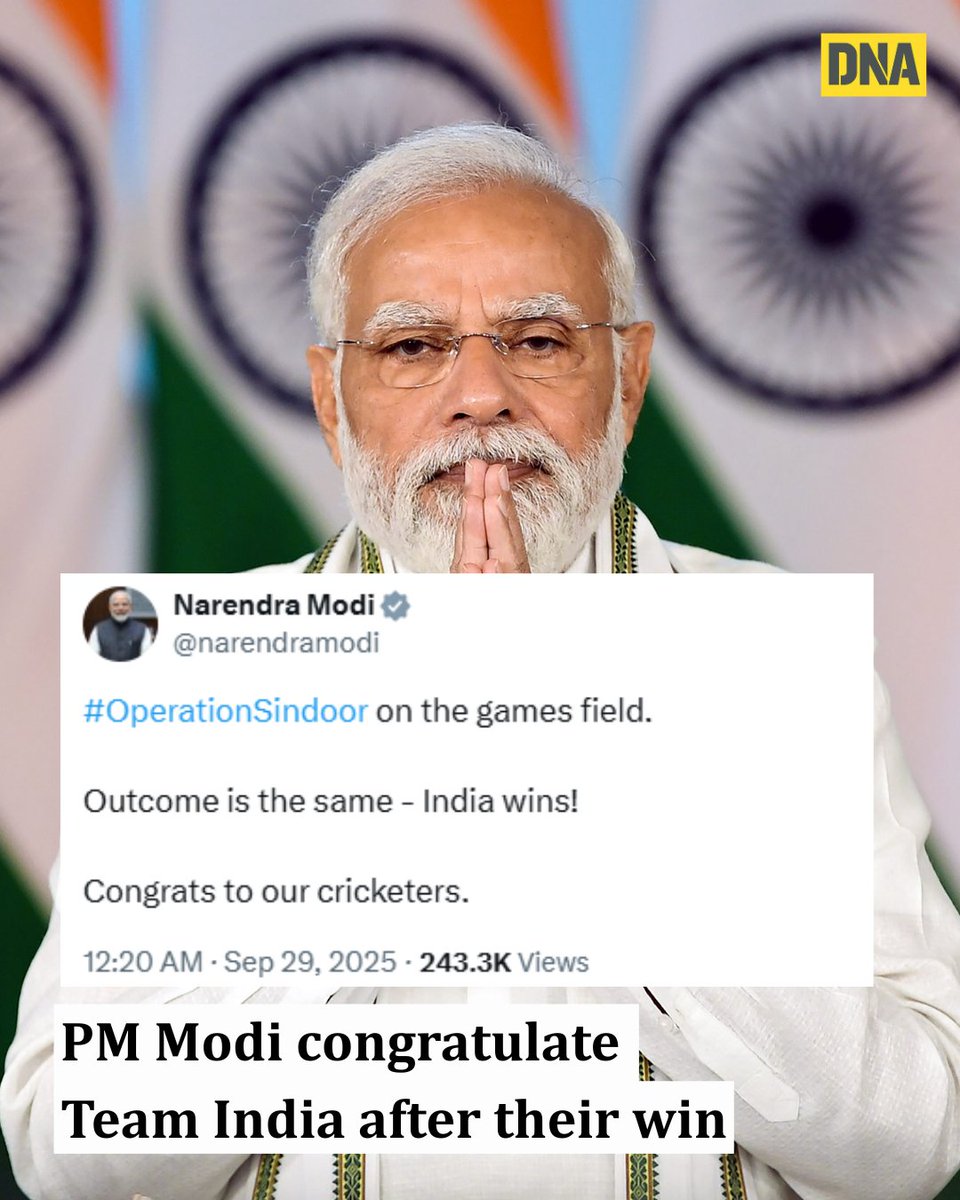 dna's tweet photo. PM Modi congratulate Team India after their win

#TeamIndia | #PMModi | #AsiaCup2025Final | #INDvsPAK https://t.co/haAbDW1L9T