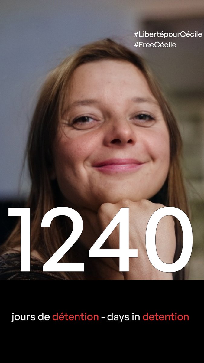 1240 jours dans l’enfer des geôles iraniennes. Innocents, ils sont brisés par la torture et l’isolement. 
Nous ne savons pas où ils sont ni comment ils vont. Ils risquent la peine de mort. 
1240 jours d’agonie. 
#FreeCecileKohler #FreeJacquesParis #RendezNousCecileEtJacques #iran