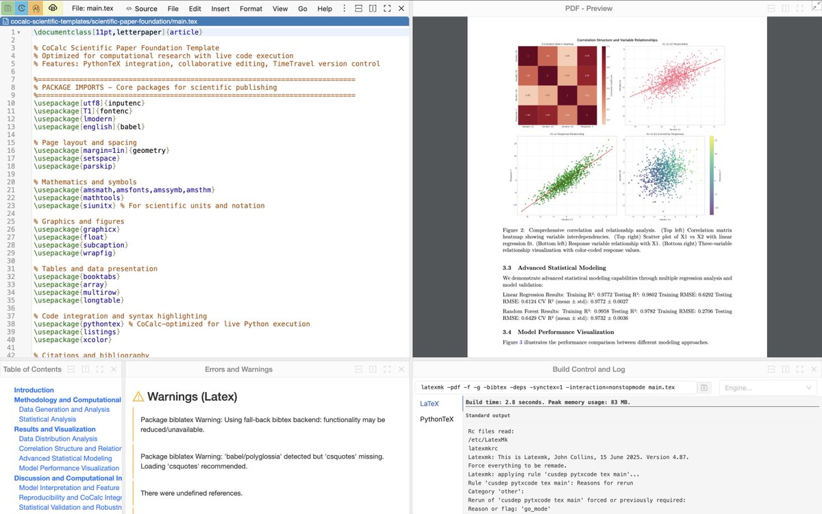 cocalc_com's tweet image. We've updated our LaTeX Editor layout!
We've replaced the multiple frames for the table of contents, build log, and error log with a new, unified single-frame viewer.
Take a look at the new version (left) compared to the old one (right).
#latex #scientificcomputing #pythontex