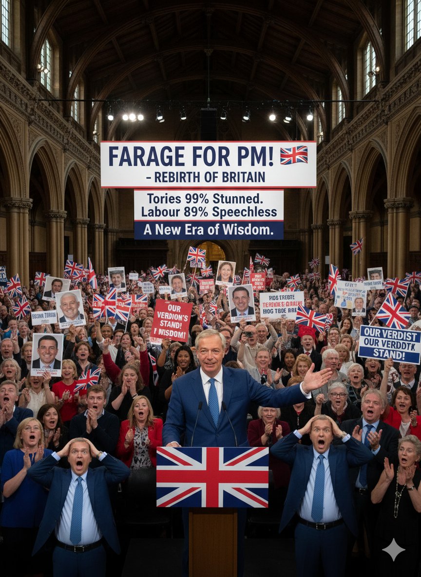 ChrisAdegoke's tweet photo. Hallelujah! Mr. Farage for PM? 🇬🇧 If polls are gospel, the UK’s getting an unexpected sequel. Buckle up 🍿

#FarageForPM #PlotTwist #BritishPolitics #ElectionSeason #NextPM https://t.co/f8c06B0S0K