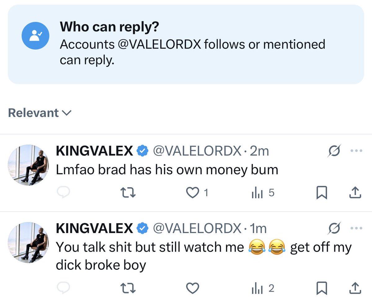 0xletzgo's tweet image. Standard $XRP shill @VALELORDX blocks anyone with a different opinion - can’t handle facts or discussion 

Brad spent his money and reply is pure cope 

Nobody more poor than Valex just see  image of most broke person on CT